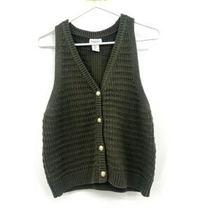 Song of Style Aimee Song Olive Green Knit Sweater Vest Gold Buttons V-Neck L